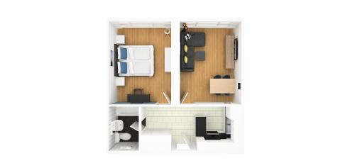 aometric view of a small apartment with a room at ARISER - Zug Mountain View Business Apartment in Zug