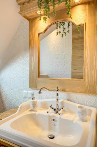 a bathroom with a sink and a mirror at Domki Małe Ciche in Małe Ciche
