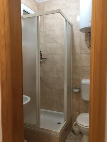 a bathroom with a shower and a toilet at Apartments MAMPAS in Neum