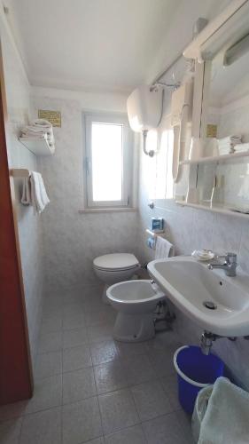 a white bathroom with a toilet and a sink at Hotel Astor in Silvi Marina