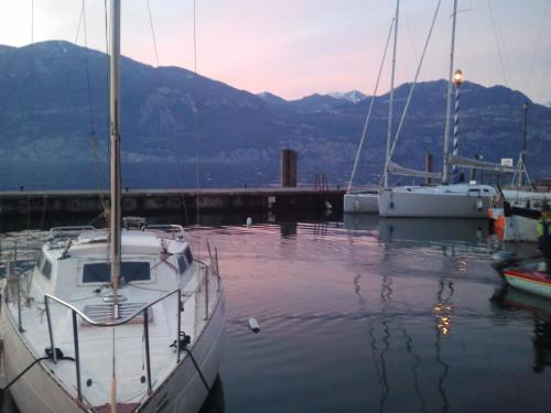 a group of boats docked at a dock in the water at Hotel Danieli La Castellana lago di Garda in Brenzone sul Garda