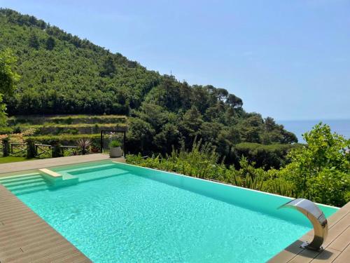 a swimming pool with a view of a mountain at L'Olearia Luxury Country Villa in Amalfi Coast in Maiori