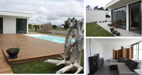 a collage of photos with a house and a pool at AMARÉ Studio in Ovar