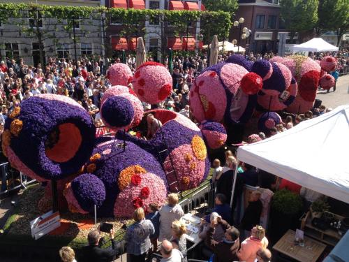 a crowd of people standing around a display of flowers at Bed & Breakfast De Vier Seizoenen in Lisse