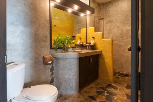 a bathroom with a sink and a toilet and a mirror at Koh Tao Heights Exclusive Apartments in Koh Tao