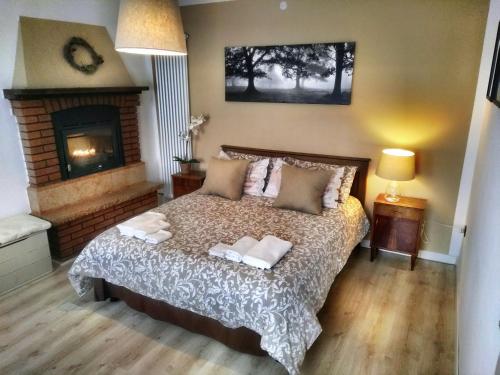 een slaapkamer met een bed met twee handdoeken erop bij Casa Ronzani B&B in Salcedo