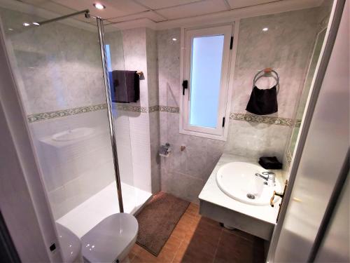 La salle de bains est pourvue d'une douche, de toilettes et d'un lavabo. dans l'établissement Arena CARPE DIEM MARBELLA, à Marbella