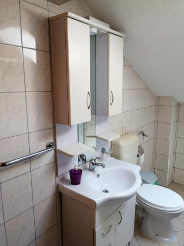 a bathroom with a sink and a toilet at Luxury Apartment Biljana in Ohrid