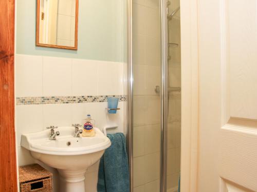 a bathroom with a sink and a shower at Pool Barn in Craven Arms