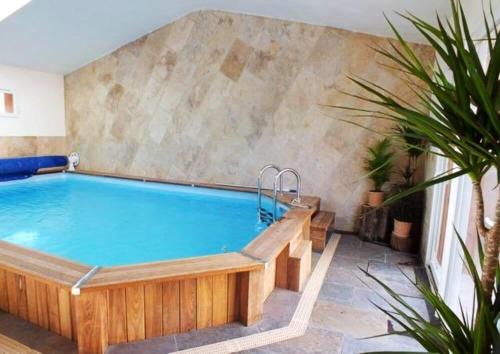 un bain à remous dans une terrasse ornée de plantes dans l'établissement Maison charmante à Aix-en-Provence avec piscine privée, à Aix-en-Provence