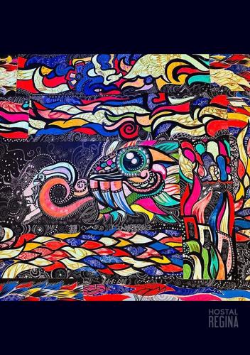 a painting of a dragon and a man riding a horse at Hostal Regina Down Town Mexico City in Mexico City