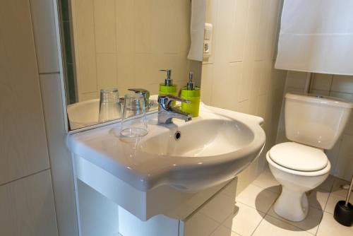 Un baño con un lavabo blanco y un inodoro. en Le Schwendala - Quartier Petite Venise, en Colmar