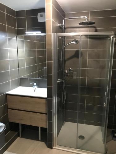 une salle de bain avec douche et lavabo dans l'établissement Appartement à Nice, à Nice