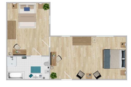 an overhead view of a floor plan of a house at Hotel Badehof in Bad Salzschlirf