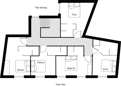 a floor plan of a house at Hôtel & Restaurant de la Plage in Crozon