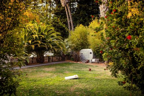 a backyard with a yard with a tent and trees at boon hotel + spa - adults only in Guerneville
