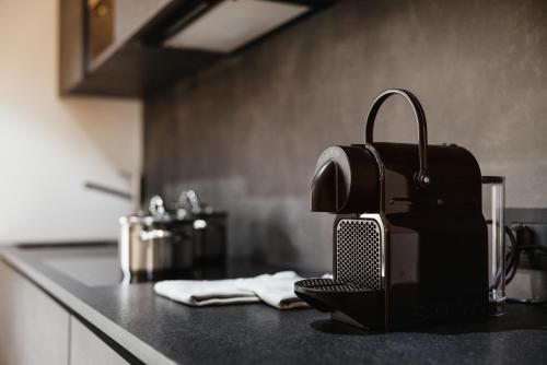 a toaster sitting on top of a kitchen counter at Ludwig‘s Mountain Lodges in Dalaas