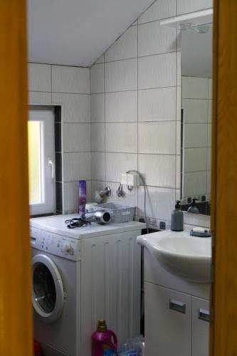 a kitchen with a washing machine and a sink at Vila za odmor Svitavac in Trebinje