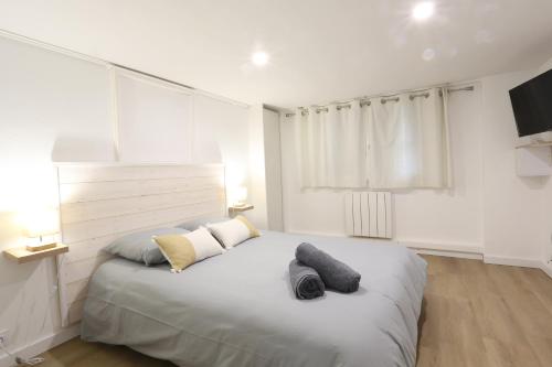 - une chambre avec un grand lit et 2 oreillers dans l'établissement T2 avec terrasse / 10mn grande plage, à Royan