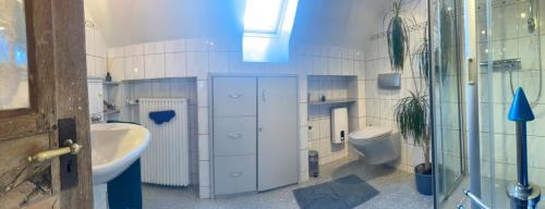 a bathroom with a sink and a toilet at Ferienwohnung am Markt in Monschau