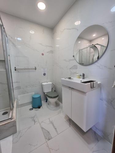 a bathroom with a sink and a toilet and a mirror at Vale do Sol in Albufeira