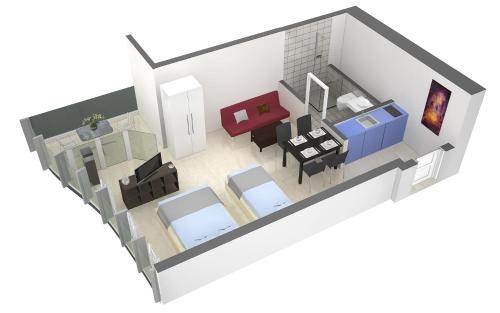 a drawing of a room with a bedroom at HITrental Allmend Comfort Studios in Lucerne