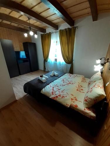 a bedroom with a bed in a room with a window at Dor de Munte Transfăgarasan in Cîrţişoara