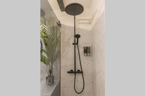 a shower with a shower head in a bathroom at Superbe Appart Plein Centre avec Parking & Jardin in Metz