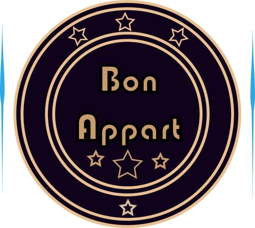una placa azul y dorada con las palabras bon appétit en Bon'appart, en Ajaccio