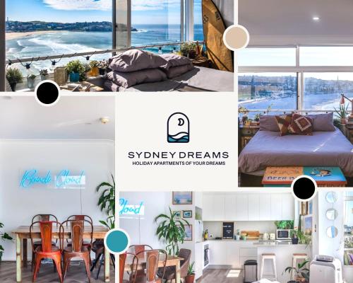 a collage of photos of a bedroom and a living room at OMG Beach View Penthouse by Sydney Dreams in Sydney