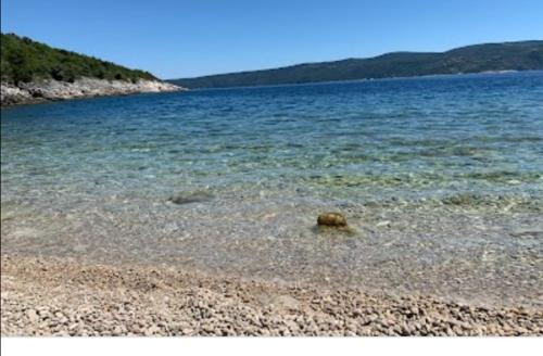 a large body of water with a rocky beach at Matea in Plomin