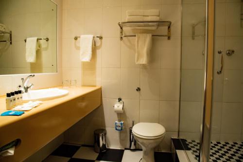a bathroom with a toilet and a sink and a shower at BON Hotel Bloemfontein Central in Bloemfontein