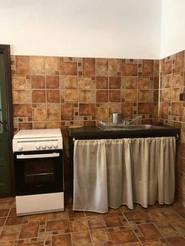 a kitchen with a stove and a sink at Grauri si Smochini in Vadu