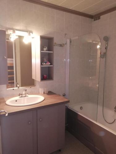 une salle de bain avec un lavabo, une douche et une baignoire dans l'établissement Pra-Loup 1600, Front de Neige, à Pra-Loup