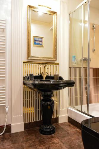 a bathroom with a sink and a mirror at Rose in Mariánské Lázně