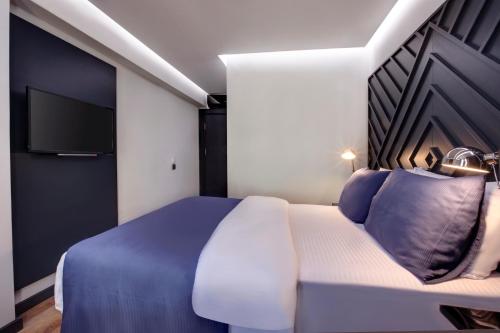 a bedroom with a large bed and a flat screen tv at Xenia Hotel Istanbul in Istanbul