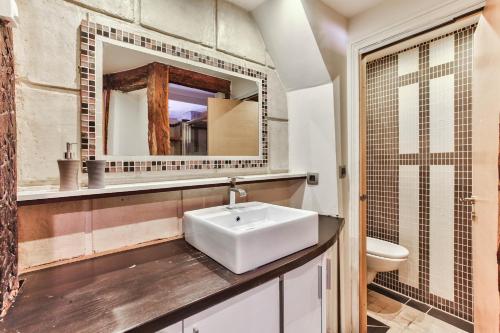 une salle de bain avec un lavabo et un miroir dans l'établissement 43- Parisien Flat Boulevards, à Paris