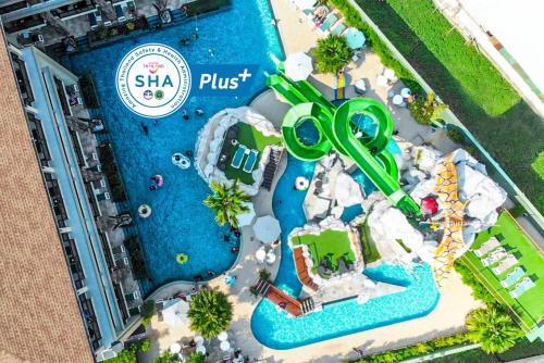 an overhead view of a pool at a water park at Ananta Burin Resort in Ao Nang Beach