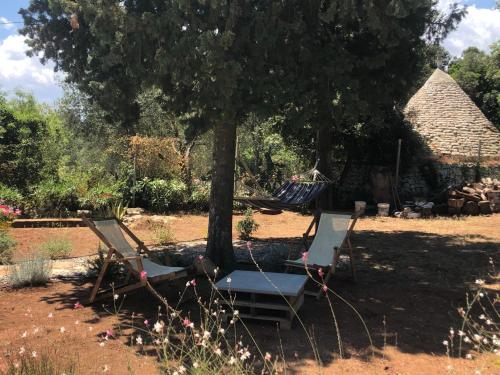 two chairs and a hammock under a tree at Casa 34 in Ceglie Messapica