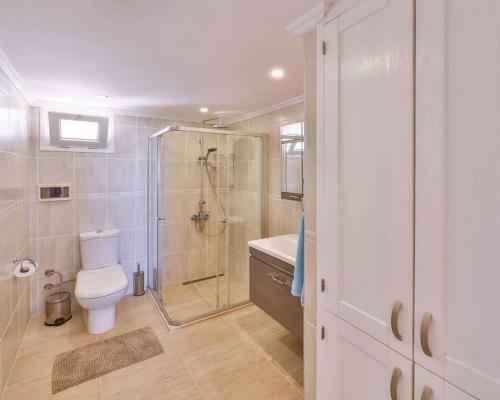 カシュにあるBraeside Apartmentのトイレ、シャワー、洗面台を備えたバスルーム