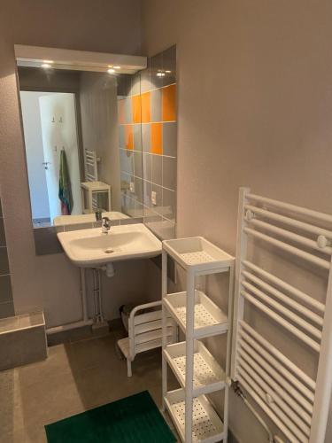 bagno con lavandino e specchio di Studio Residence Cote Green a Montpellier
