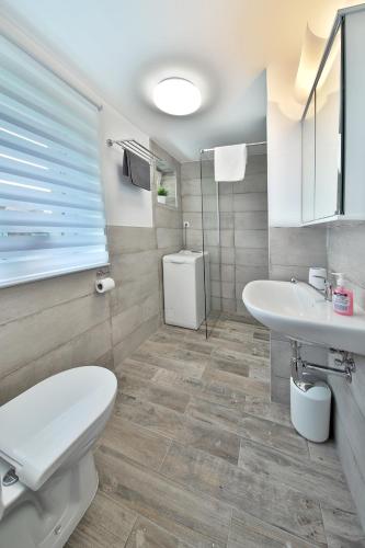 a bathroom with a toilet and a sink at Chata Malá Skála v Českém ráji in Malá Skála