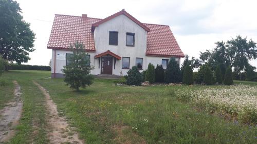 une maison dans un champ avec un chemin de terre dans l'établissement Ranczo, à Działek