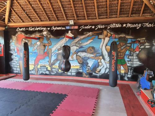 a mural on the wall of a gym at Pousada Lua de Charme in Canoa Quebrada