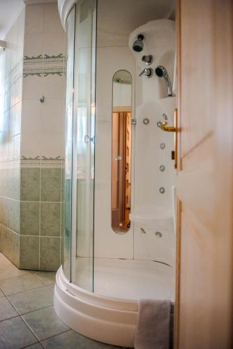 a bathroom with a shower with a glass door at Villa Miriam Family Apartment in Međugorje