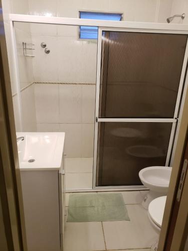 a bathroom with a shower and a sink and a toilet at Gala in Paso de los Libres