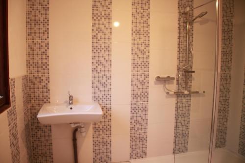a bathroom with a sink and a shower at Gîte des Lianne, Pays des 7 vallées très proche de la côte d'Opale in Beaurainville