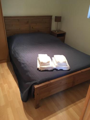 łóżko z dwoma ręcznikami na górze w obiekcie Palheiro do Vale do Paiva w mieście Cabril