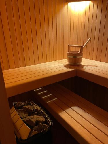 a inside of a sauna with a tray and a flashlight at Gîte La Semois in Chiny