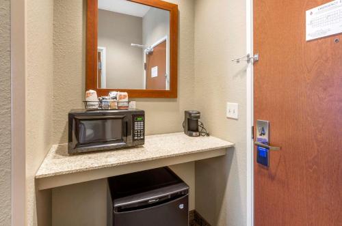 a microwave on a counter in a hotel room at Comfort Inn & Suites Lynchburg Airport - University Area in Lynchburg